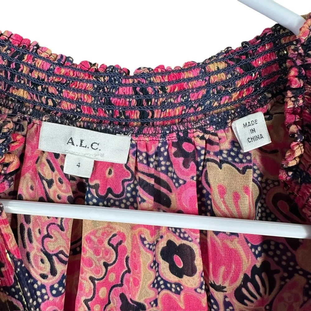 A.L.C. Women’s 4 Hayley Printed Top Silk Blend Chiffon Flutter Sleeve Blouse - Picture 3 of 14